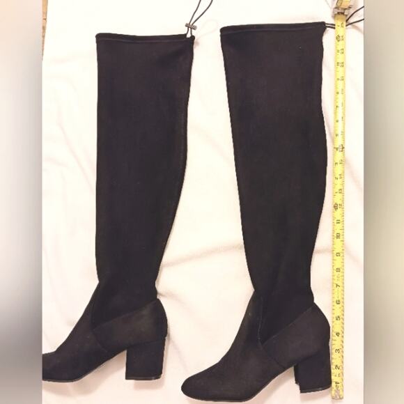 EXPRESS Over the Knee Boots Sz 8 BLOCK 3" Heels BLACK Vegan Faux Suede Tall NWOT - Picture 9 of 16